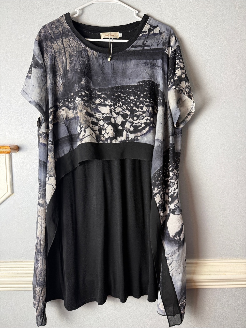Simply Couture Black & Gray Asymmetrical Layered Tunic Dress